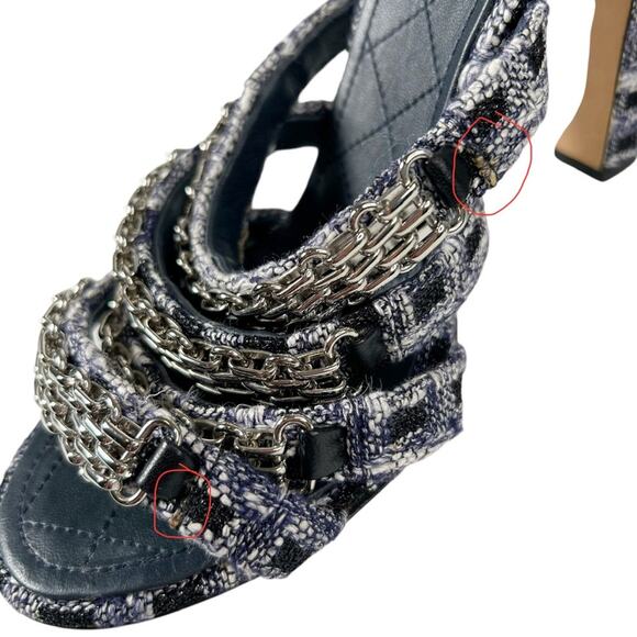 CHANEL Tweed Strappy Chain Interlocking CC Heeled Sandals - Picture 13 of 14